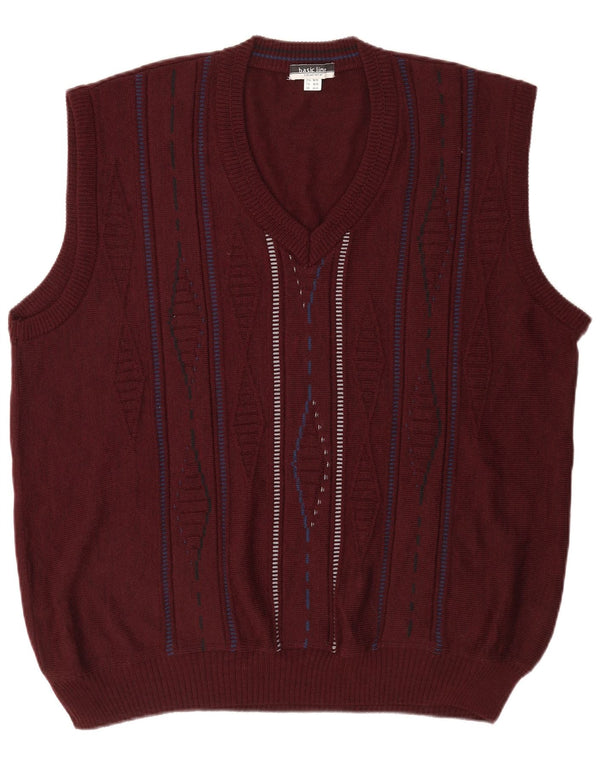 Podkoszulek męski w stylu vintage, kamizelka UK 46/48 2XL Burgundowa, geometryczna wełna