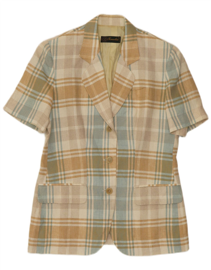 Damska marynarka z krótkim rękawem Lanolini IT 44 w średnią wielobarwną kratkę