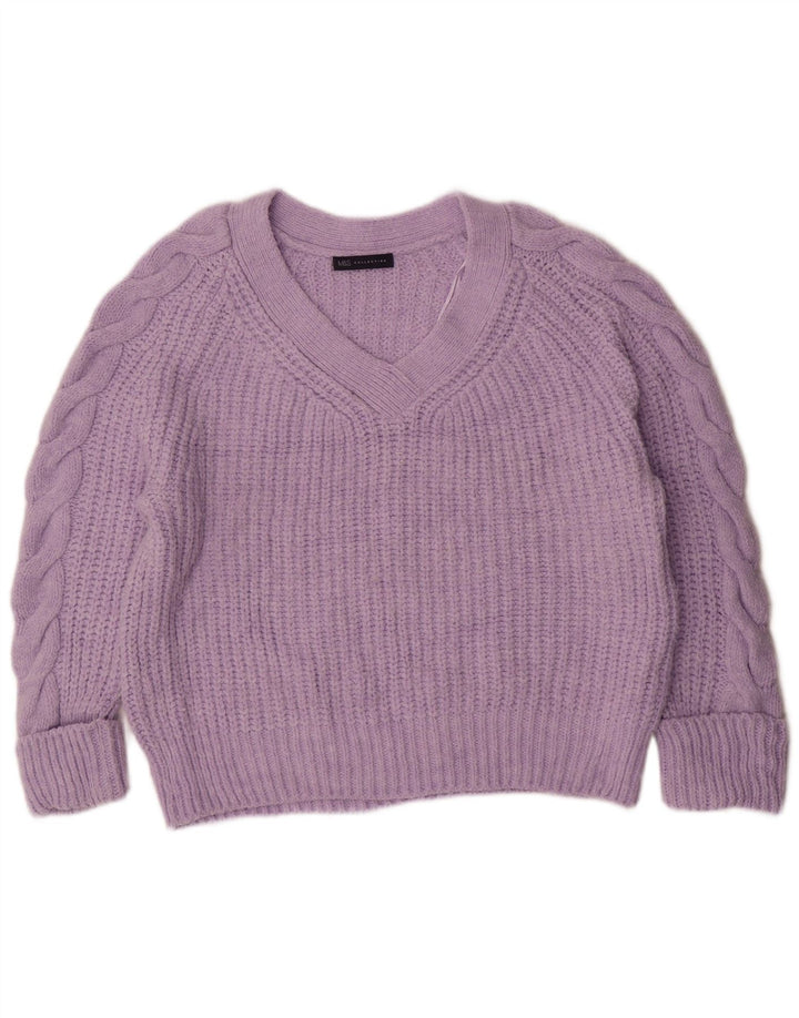 Marks & Spencer Damski sweter oversize z dekoltem w kształcie litery V, UK 14, średni fiolet