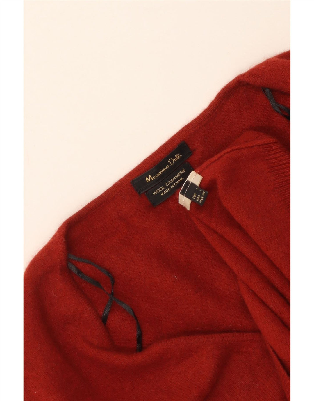 MASSIMO DUTTI Damski sweter z dekoltem w kształcie litery V, UK 14, duży, czerwony, wełniany