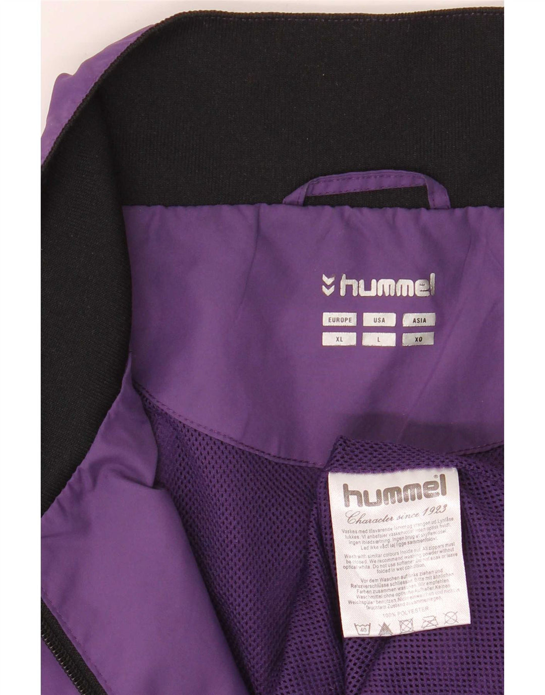 Hummel Męska kurtka dresowa z grafiką, duży fioletowy poliester z blokami kolorów