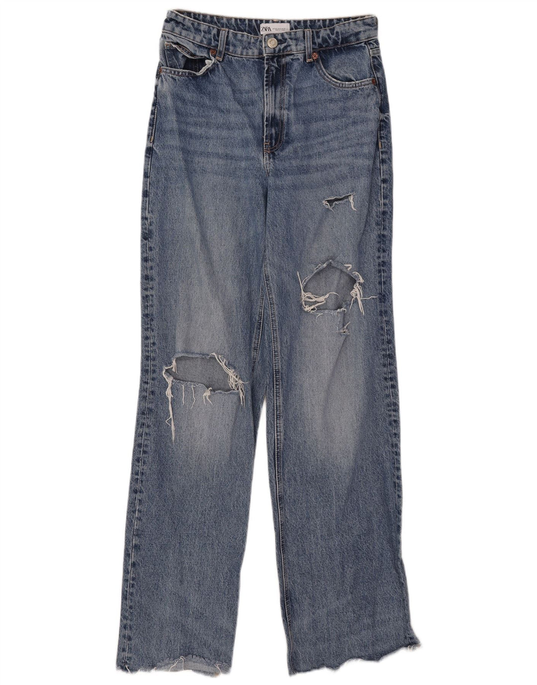 Damskie jeansy z szerokimi nogawkami Zara w trudnej sytuacji EU 40 Medium W30 L33 Niebieska bawełna