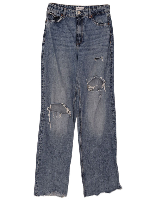 Damskie jeansy z szerokimi nogawkami Zara w trudnej sytuacji EU 40 Medium W30 L33 Niebieska bawełna