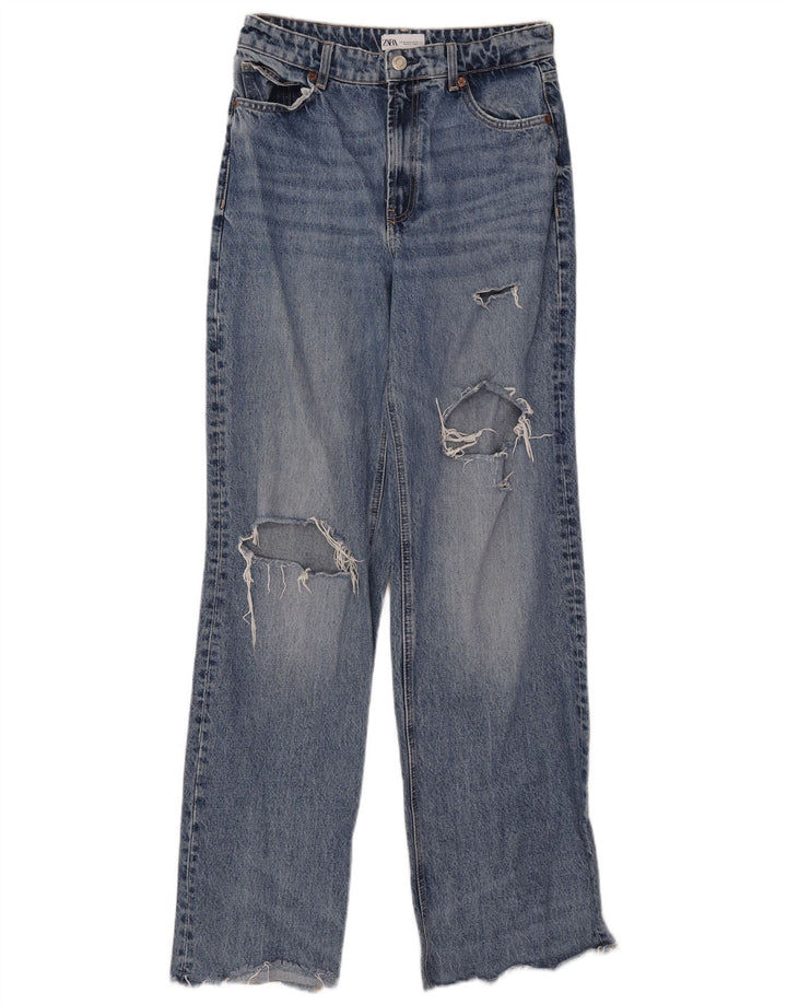 Damskie jeansy z szerokimi nogawkami Zara w trudnej sytuacji EU 40 Medium W30 L33 Niebieska bawełna