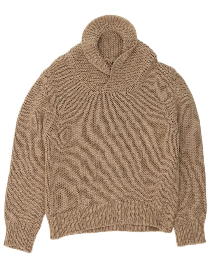 Vintage męski sweter z szalowym dekoltem, mały beżowy