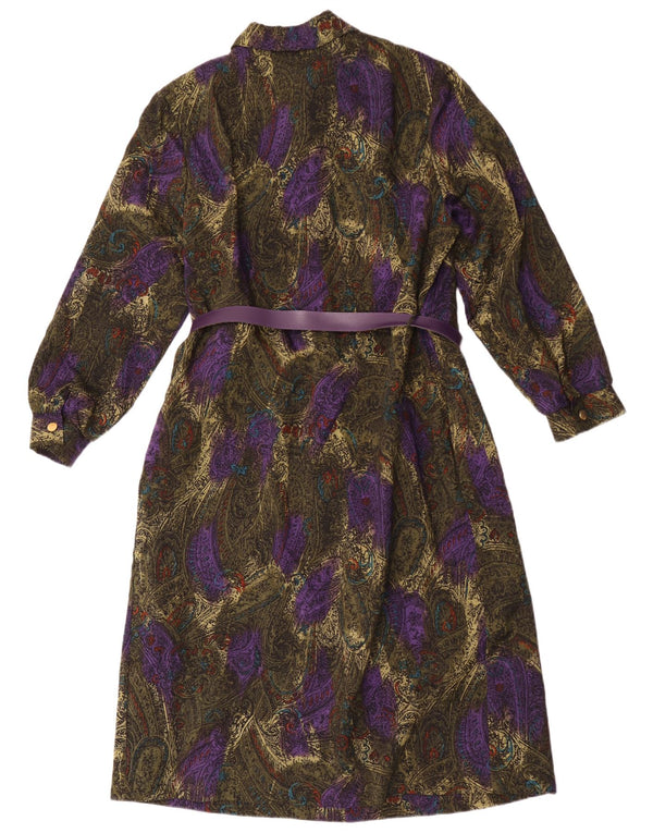 Damska sukienka koszulowa z długim rękawem w stylu vintage, EU 44 XL, zielona dziewicza wełna Paisley