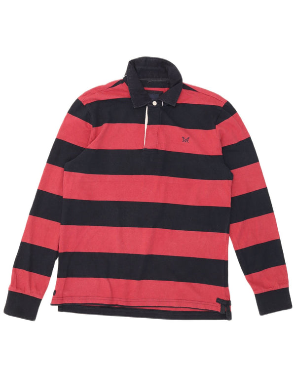 Crew Clothing Męska koszulka polo do rugby z długim rękawem, bawełniana w średnie czerwone paski
