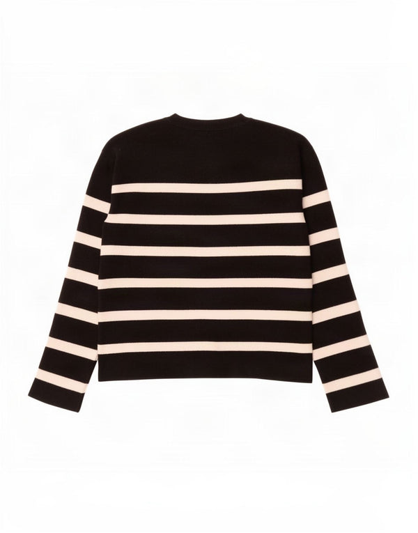 Marks & Spencer Womens Crew Neck Jumper Sweater UK 10 Small Black Striped