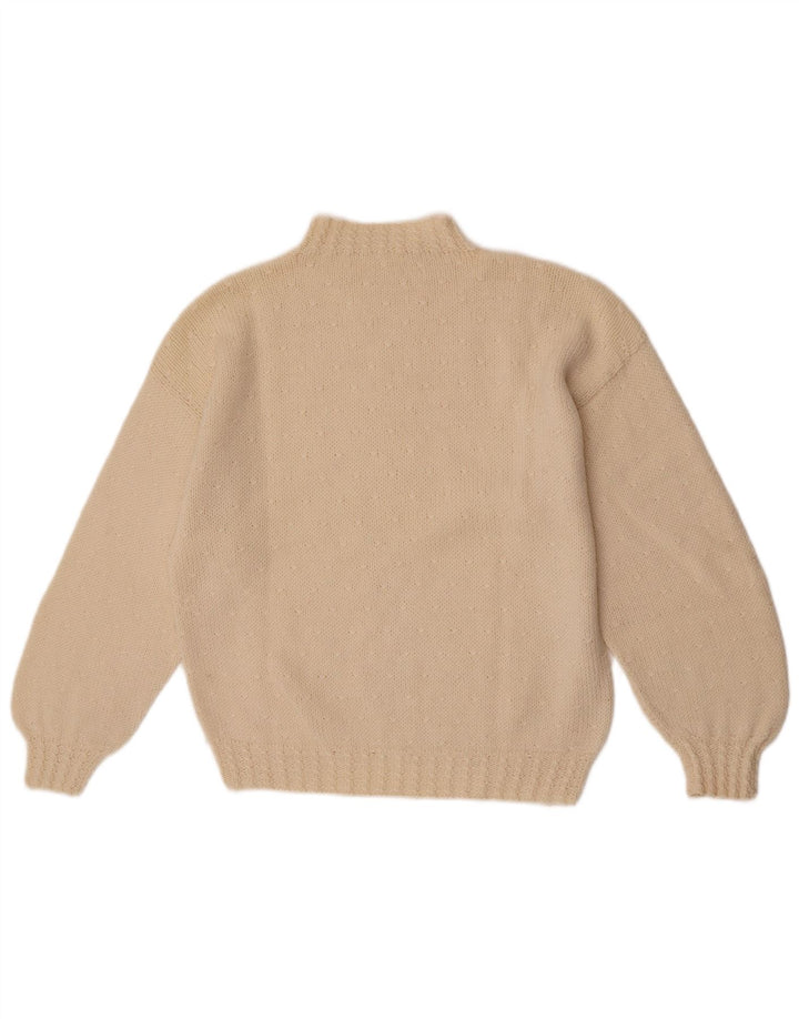 Sweter damski w stylu vintage z golfem UK 14, średni, w kolorze złamanej bieli