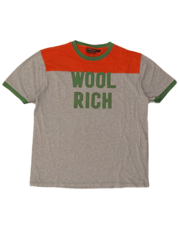 Męska koszulka z grafiką Woolrich Top XL, szara, bawełniana z blokami kolorów