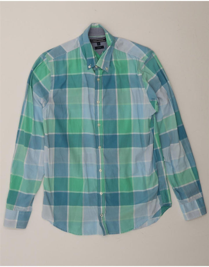 TOMMY HILFIGER Mens Slim Fit Shirt Medium Green Chevron Cotton Vintage Tommy Hilfiger and Second-Hand Tommy Hilfiger from Messina Hembry 