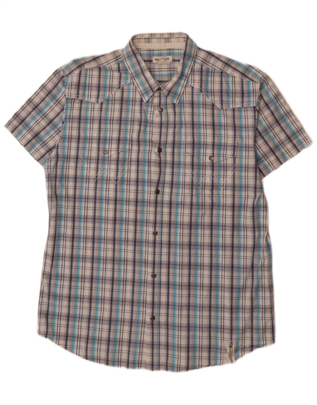 WRANGLER Mens Short Sleeve Shirt XL Blue Check Cotton