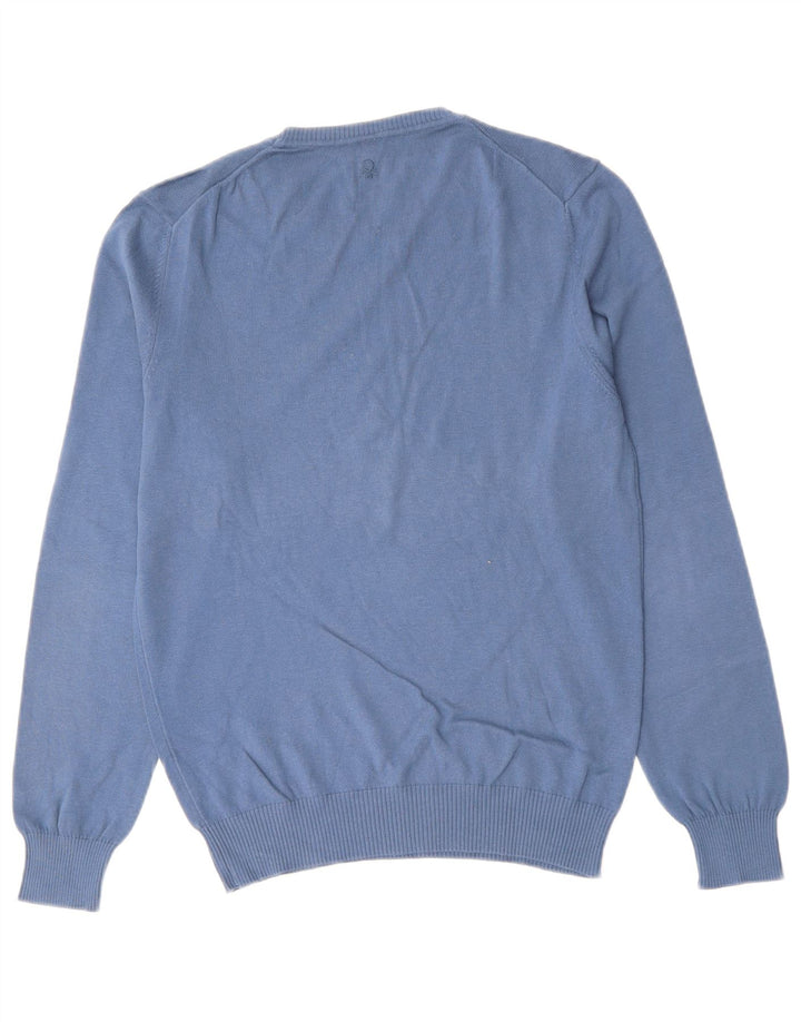 BENETTON Męski sweter z okrągłym dekoltem, mały, niebieski, bawełniany
