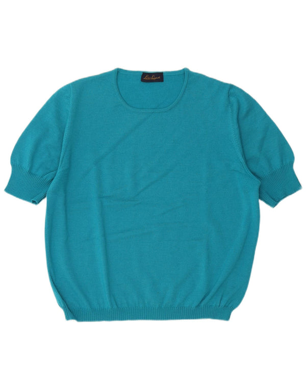 LUISA SPAGNOLI Damski sweter z krótkim rękawem i dekoltem w łódkę UK 18 XL Niebieski