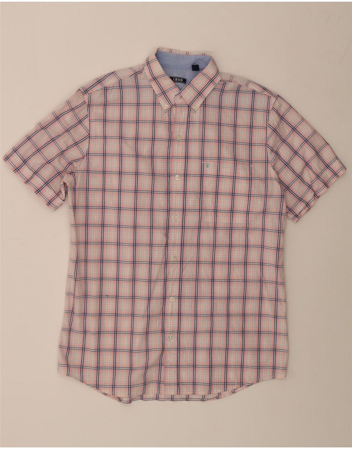 IZOD Mens Short Sleeve Shirt Large Pink Check Cotton Vintage Izod and Second-Hand Izod from Messina Hembry 