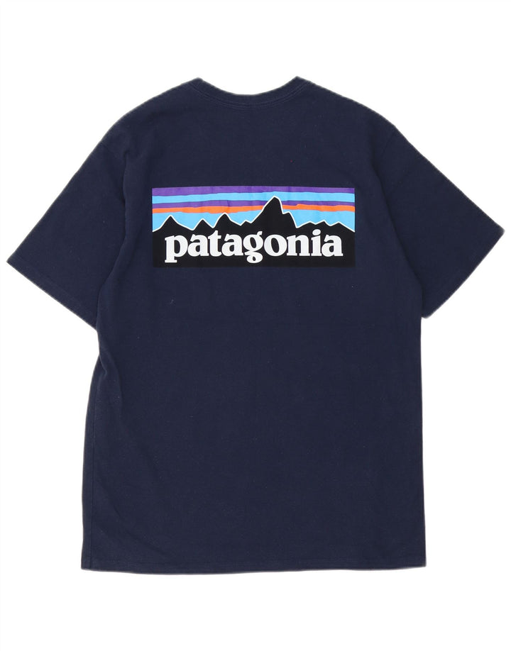Męski T-shirt z grafiką Patagonia o regularnym kroju, mały, granatowy, poliester