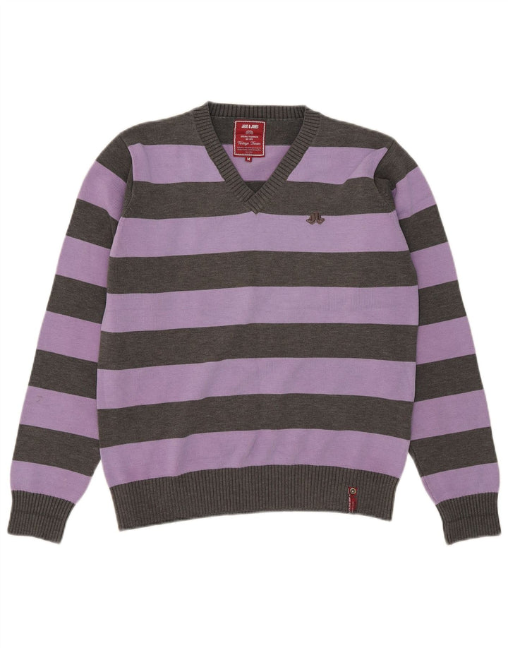 Męski sweter Jack & Jones z dekoltem w kształcie litery V, w średnie fioletowe paski