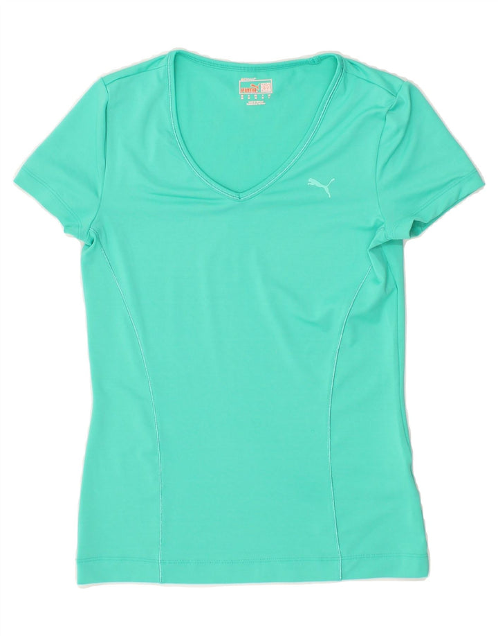 PUMA Womens Graphic T-Shirt Top UK 8 Small Turquoise Polyester | Vintage Puma | Thrift | Second-Hand Puma | Used Clothing | Messina Hembry 