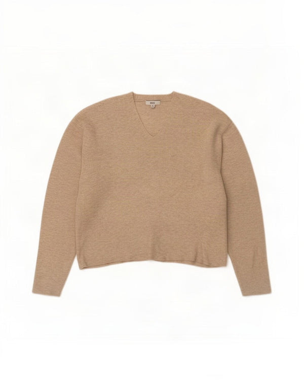 Marks & Spencer Damski sweter z dekoltem w kształcie litery V, UK 18 XL, beżowy, nakrapiany wiskoza