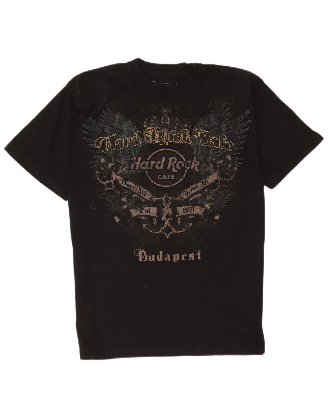 Męska koszulka z grafiką Hard Rock Cafe Budapeszt, średnia czarna bawełna