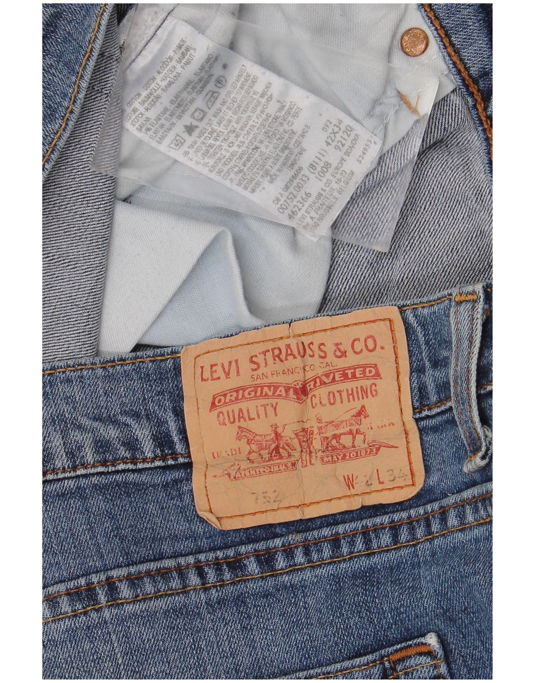 Męskie jeansy Levi's 752 Straight W42 L34 Niebieskie bawełniane