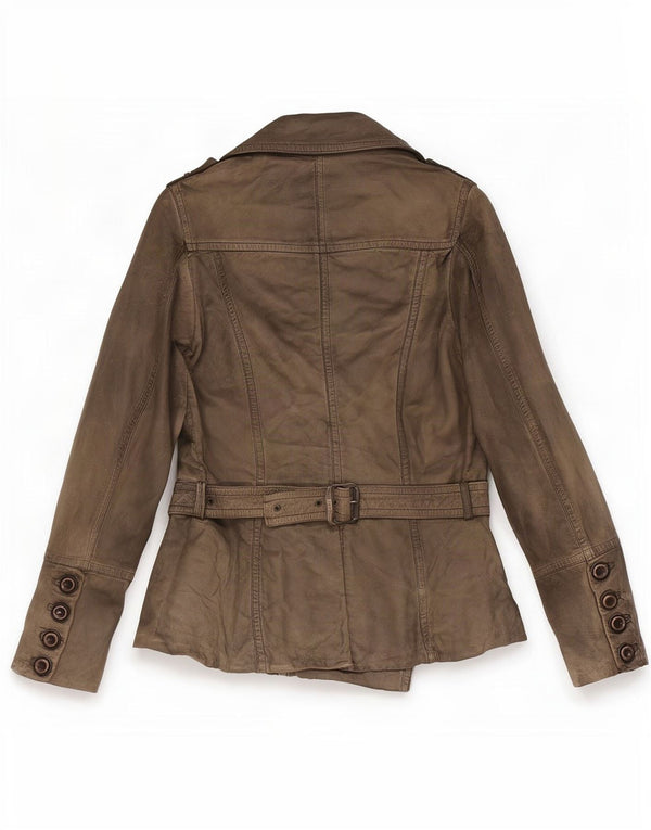 Vintage damska wojskowa skórzana kurtka dwurzędowa EU 38 Medium Khaki