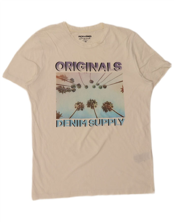 Męska koszulka JACK & JONES Originals z grafiką, średnia, biała bawełna