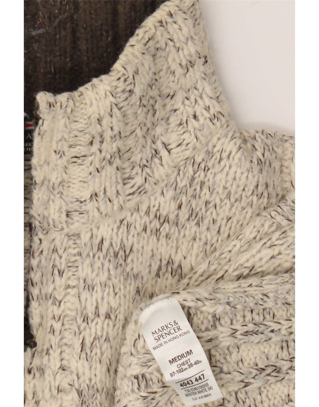 Męski sweter Marks & Spencer w kolorze niebieskim i zapinanym na zamek, średni kolor biały