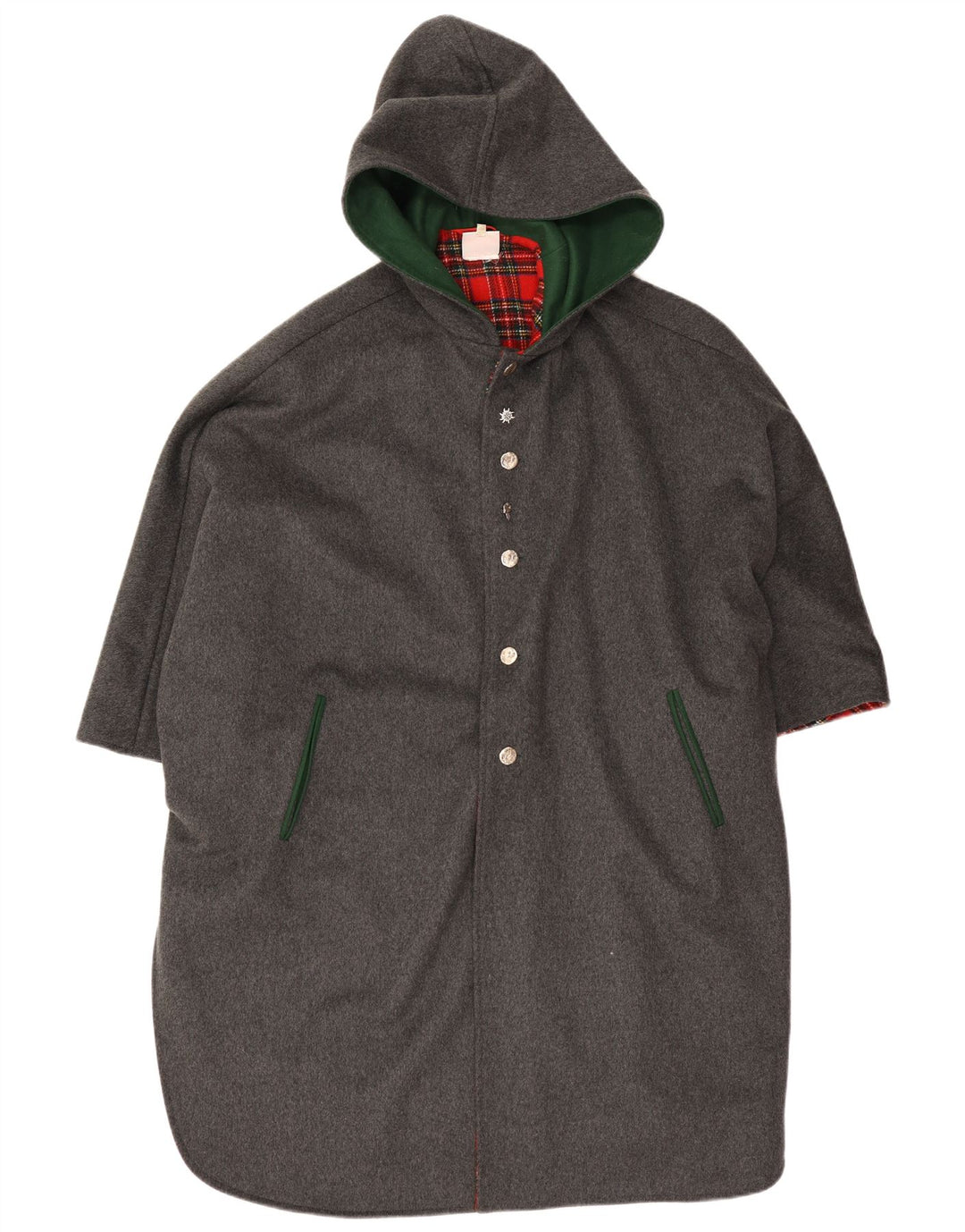 Vintage damski płaszcz poncho z kapturem, jeden rozmiar, szary