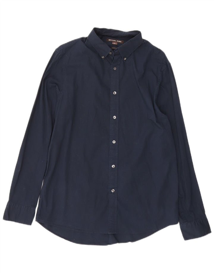 MICHAEL KORS Mens Classic Fit Shirt Medium Navy Blue Cotton