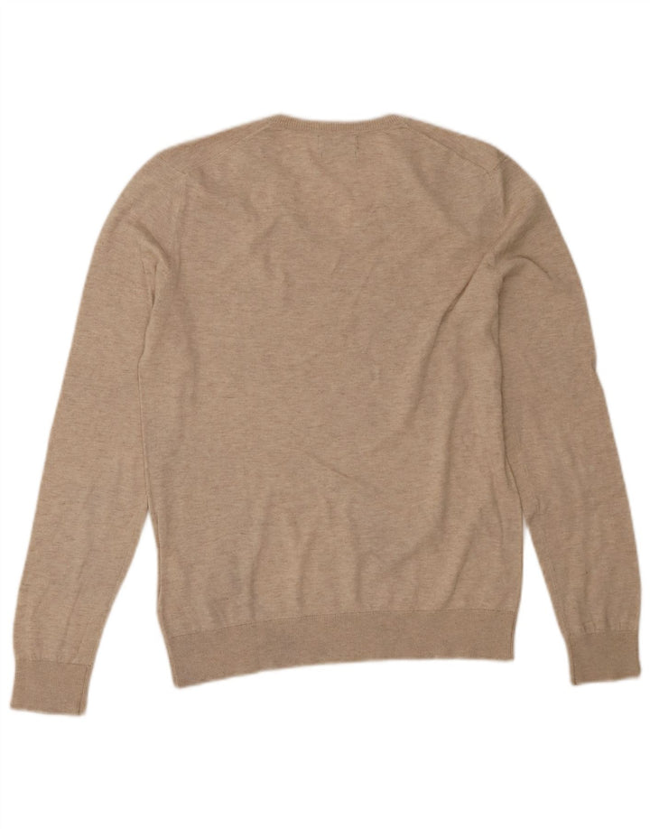 ZARA Mens V-Neck Jumper Sweater Medium Beige Cotton