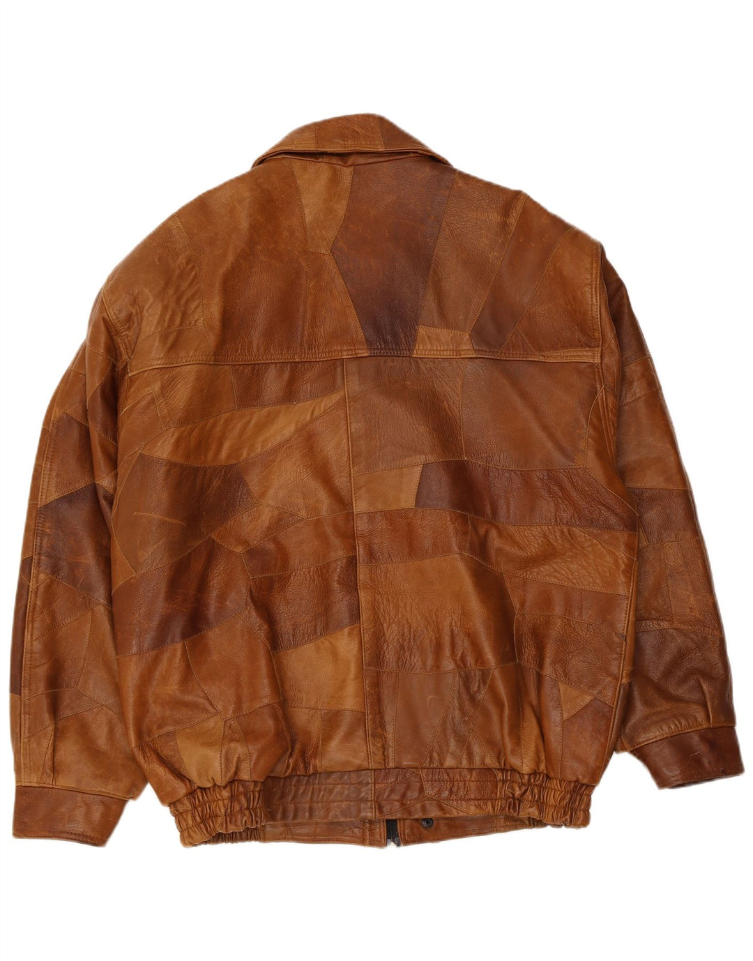 Vintage męska kurtka skórzana UK 42 XL brązowa patchworkowa skóra