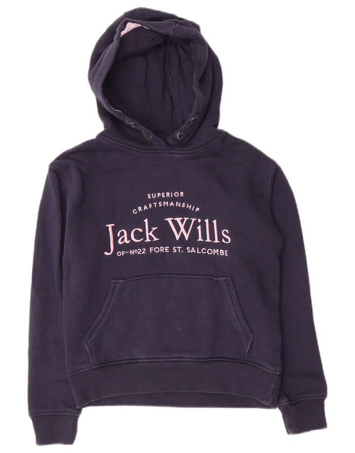 JACK WILLS Dziewczęcy sweter z kapturem i grafiką, 8-9 lat, granatowy, bawełniany