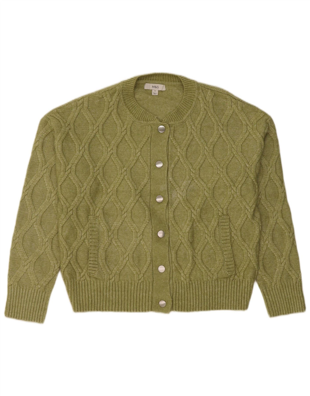 Marks & Spencer Damski sweter kardigan UK 14, średni zielony poliester