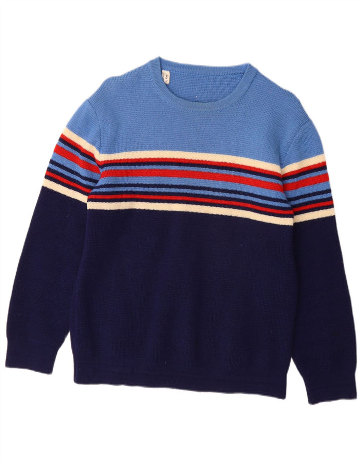 Vintage damski sweter z dekoltem w łódkę UK 12 w średnie niebieskie paski, nowa wełna