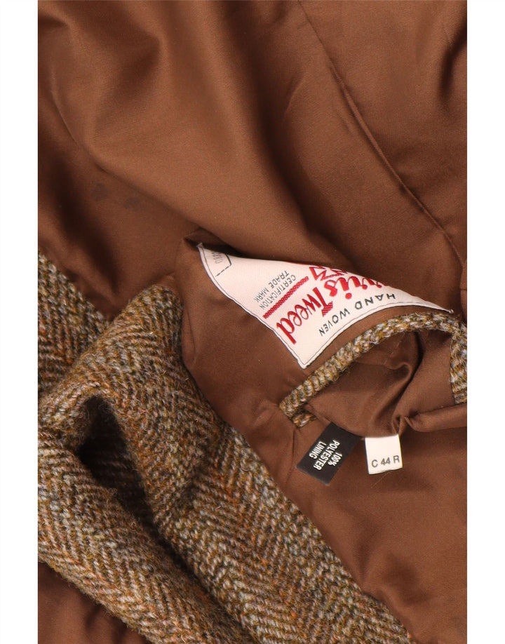 Męska marynarka zapinana na 2 guziki Harris Tweed UK 44 2XL Brązowa wełna w jodełkę