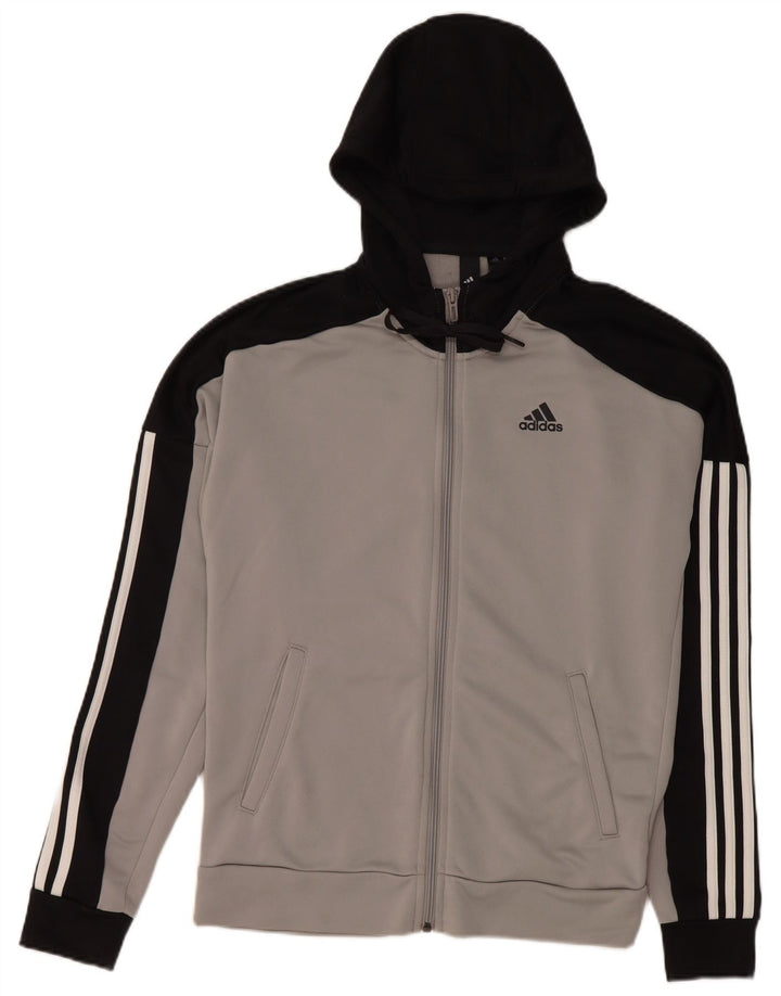 Adidas Męski sweter z kapturem i zamkiem błyskawicznym, mały, szary, kolorowy poliester
