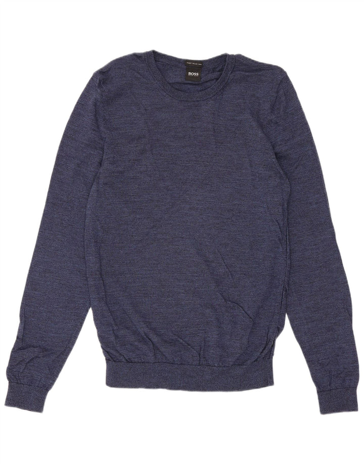 Męski sweter z okrągłym dekoltem Hugo Boss, średni granatowy wełniany