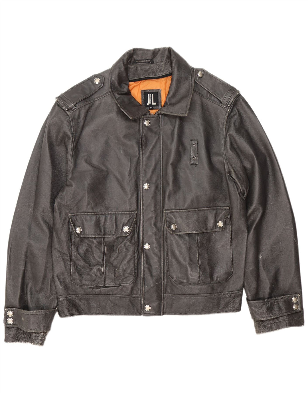 Vintage męska skórzana kurtka wojskowa IT 54 2XL czarna skóra