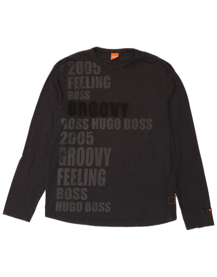 Męski top z grafiką Hugo Boss z długim rękawem, średnio czarny, bawełniany