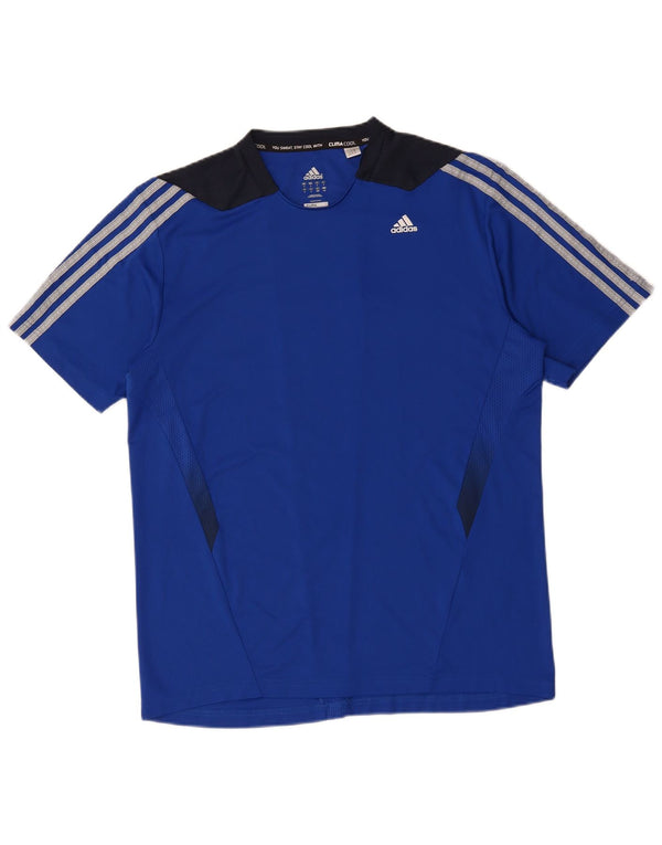 Męski T-shirt ADIDAS Climacool, duży, niebieski, poliester z blokami kolorów