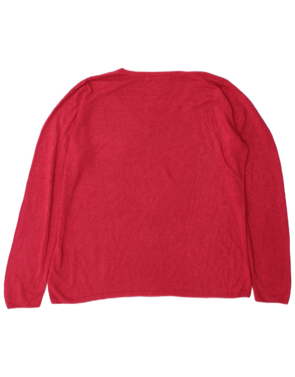 Marks & Spencer Damski sweter z dekoltem w kształcie litery V, UK 20 2XL, czerwony akryl