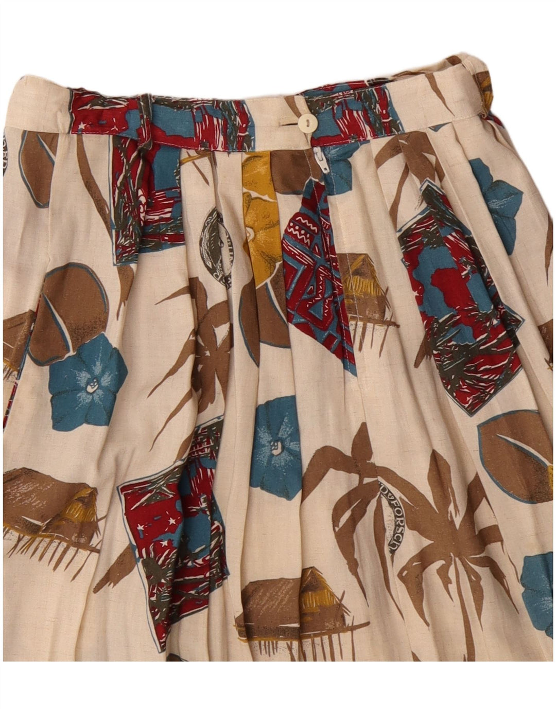 Damska spódnica midi w stylu vintage W28 Średnia złamana biel w kwiaty