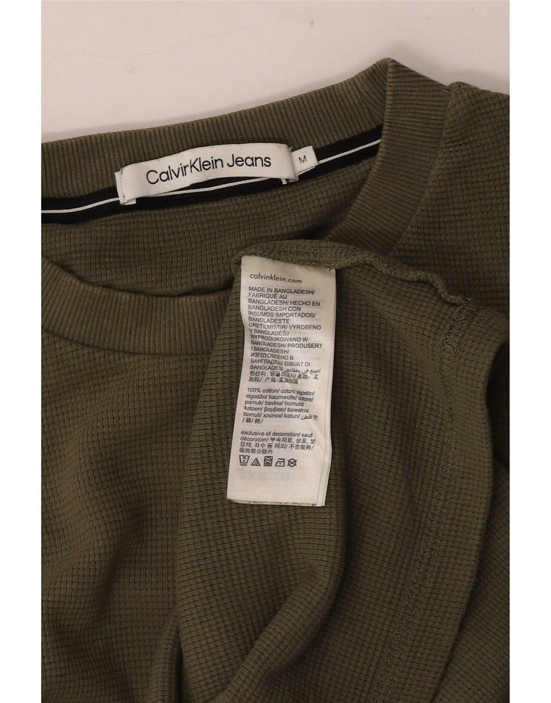 Męski top Calvin Klein Jeans z grafiką, długim rękawem, średniej wielkości khaki, bawełniany