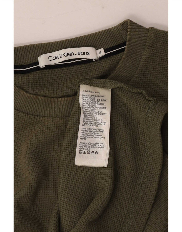 Męski top Calvin Klein Jeans z grafiką, długim rękawem, średniej wielkości khaki, bawełniany