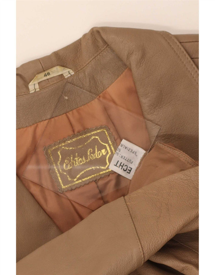 Vintage damska marynarka skórzana zapinana na 3 guziki, EU 46 XL, beżowa