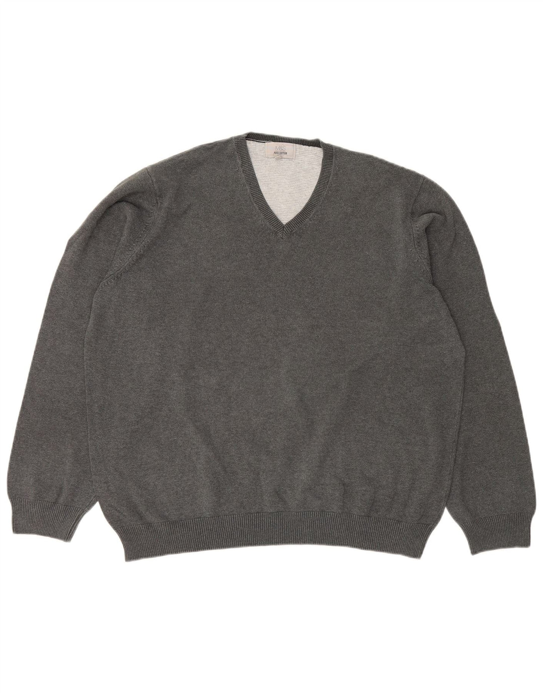 Marks & Spencer Męski sweter z dekoltem w kształcie litery V, 2XL, szary, bawełniany
