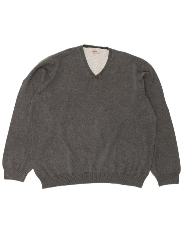 Marks & Spencer Męski sweter z dekoltem w kształcie litery V, 2XL, szary, bawełniany