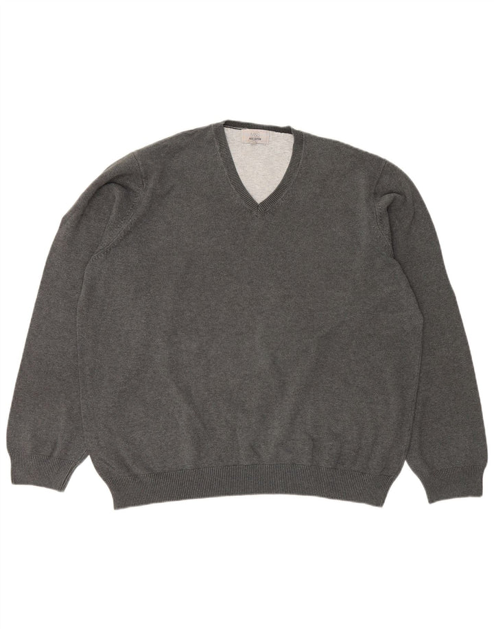 Marks & Spencer Męski sweter z dekoltem w kształcie litery V, 2XL, szary, bawełniany