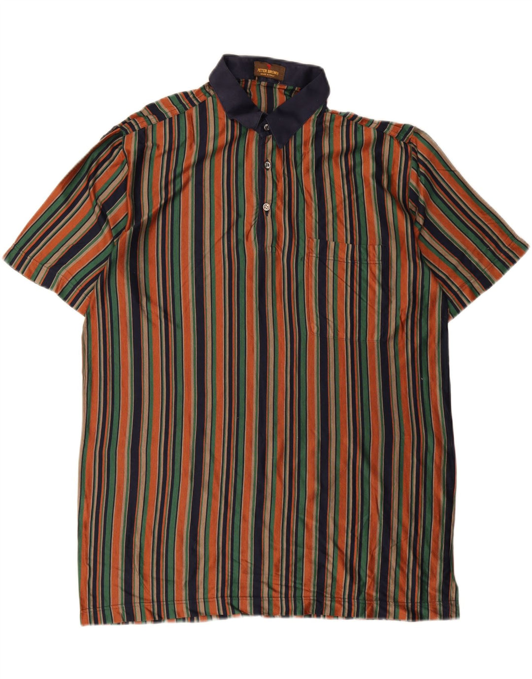 VINTAGE Mens Polo Shirt Large Multicoloured Striped Cotton Vintage Vintage and Second-Hand Vintage from Messina Hembry 